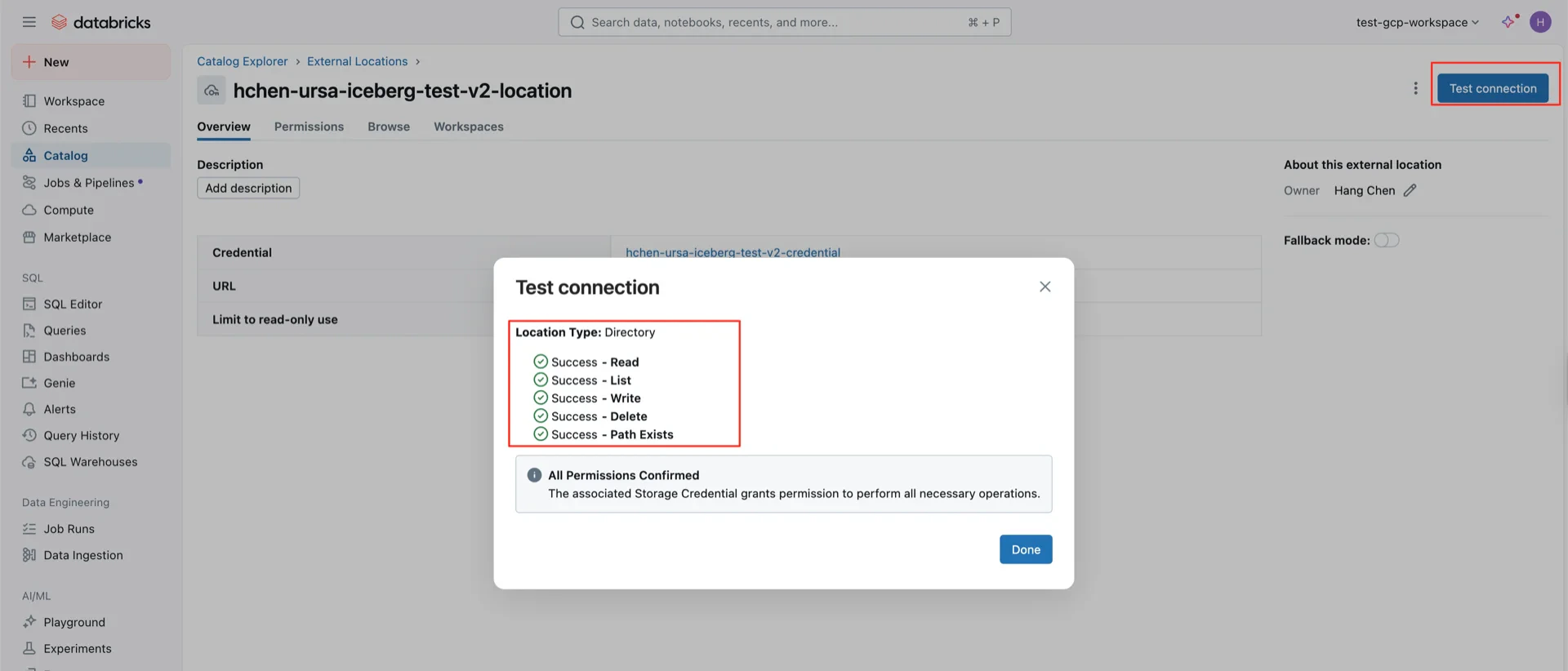 Test connection