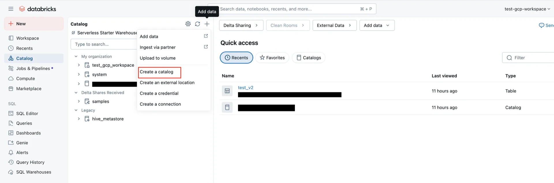 Create catalog
