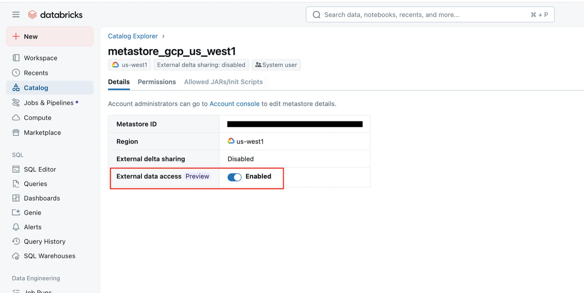 External data access enabled