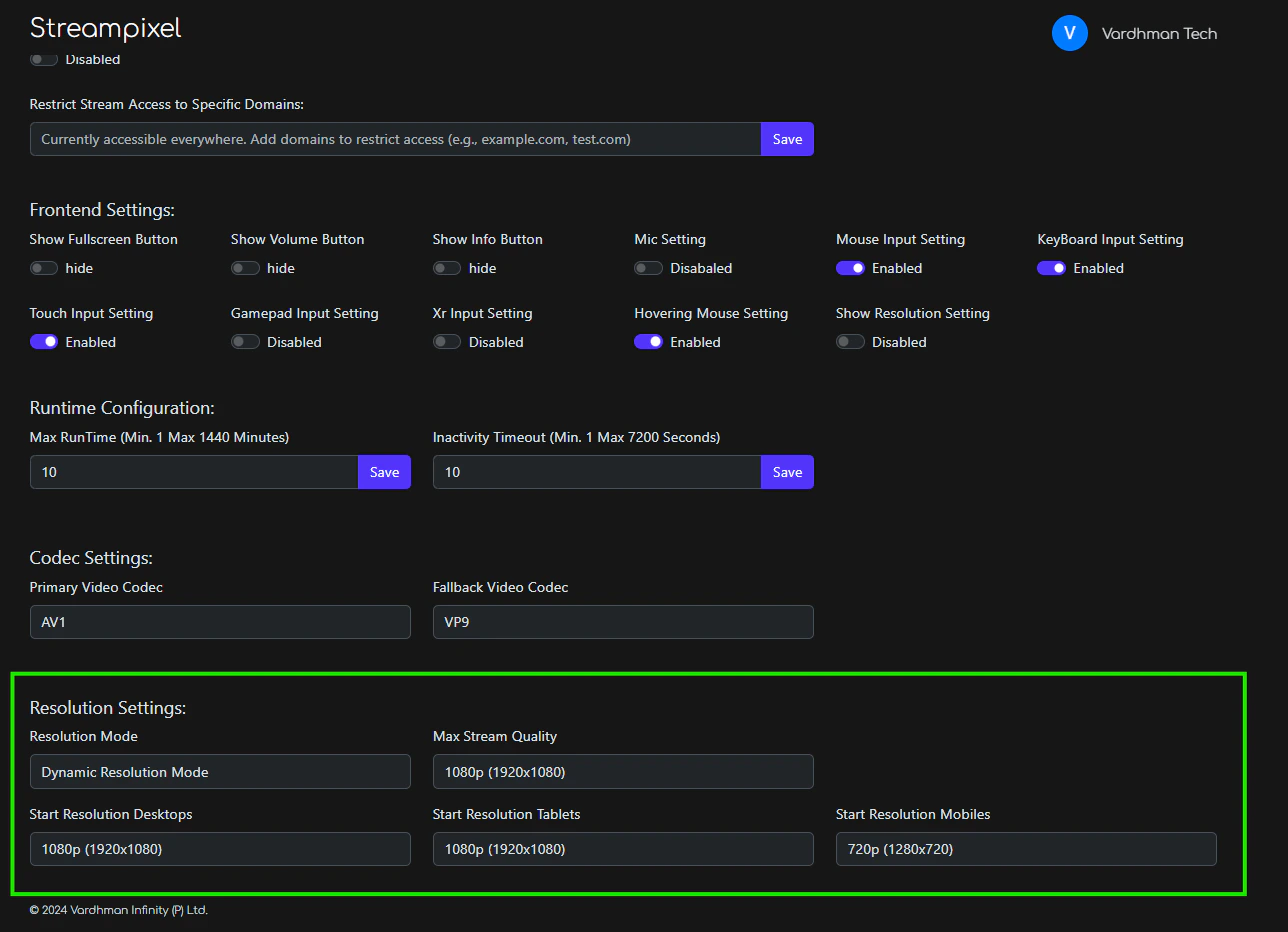 Resolution Settings