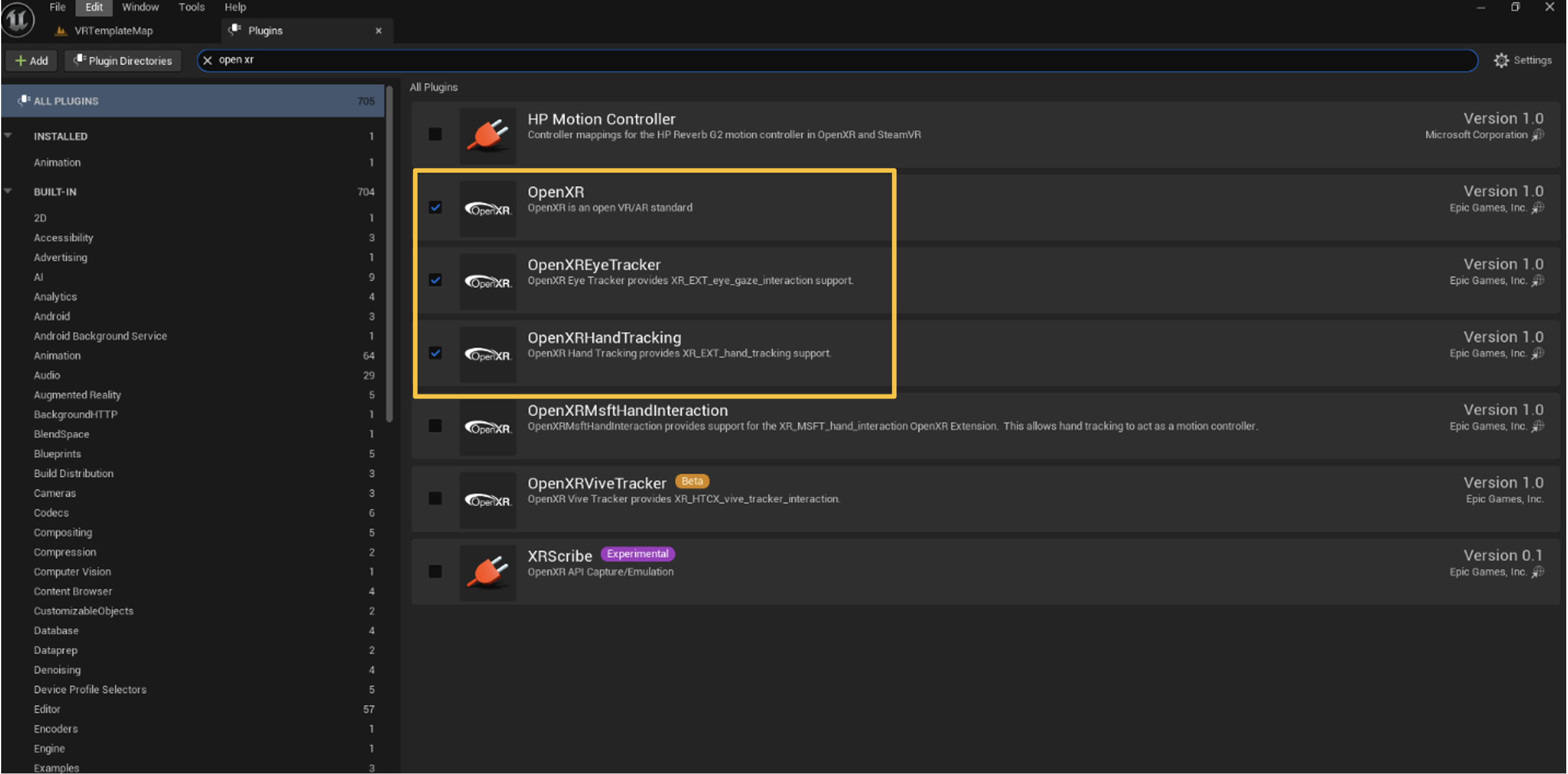 Searching for the OpenXR plugin