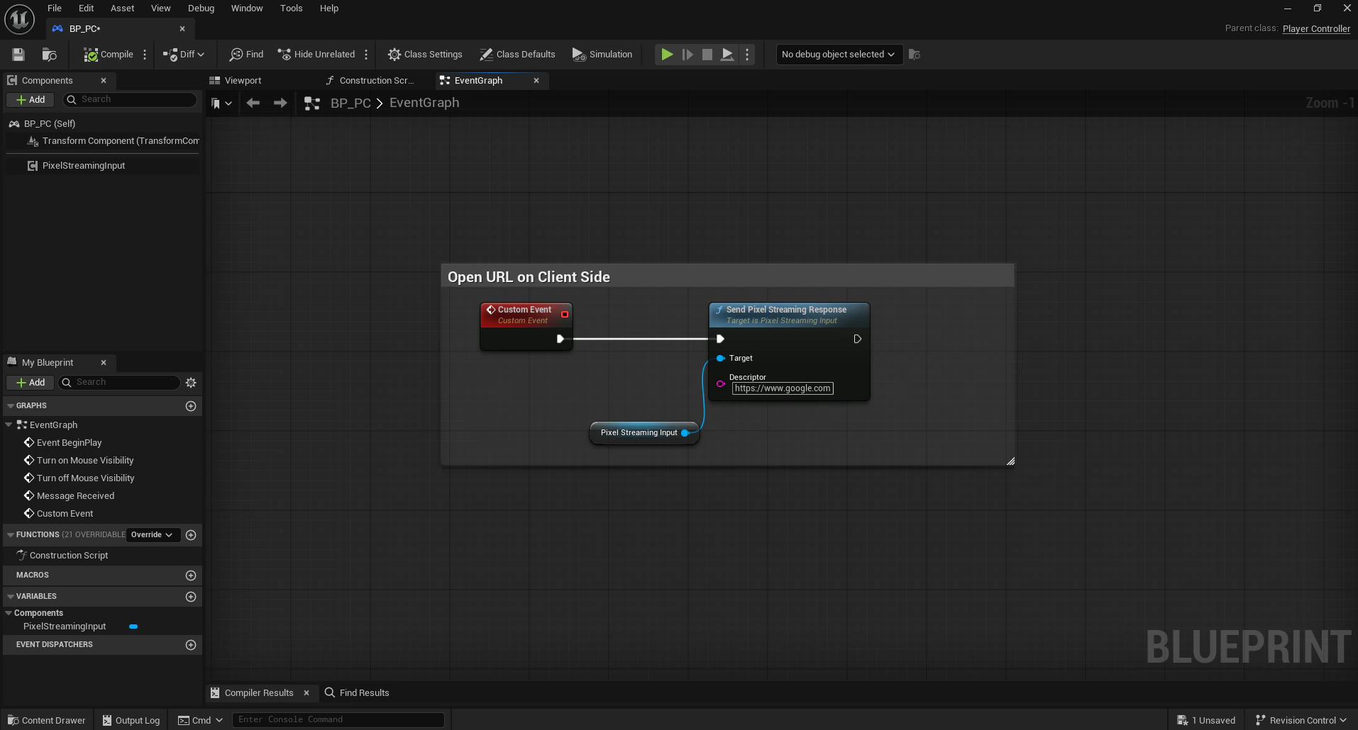 Blueprint passing a URL through Send Pixel Streaming Response