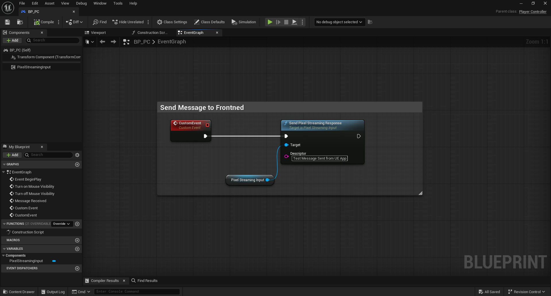 Send Pixel Streaming Response node in an Unreal blueprint