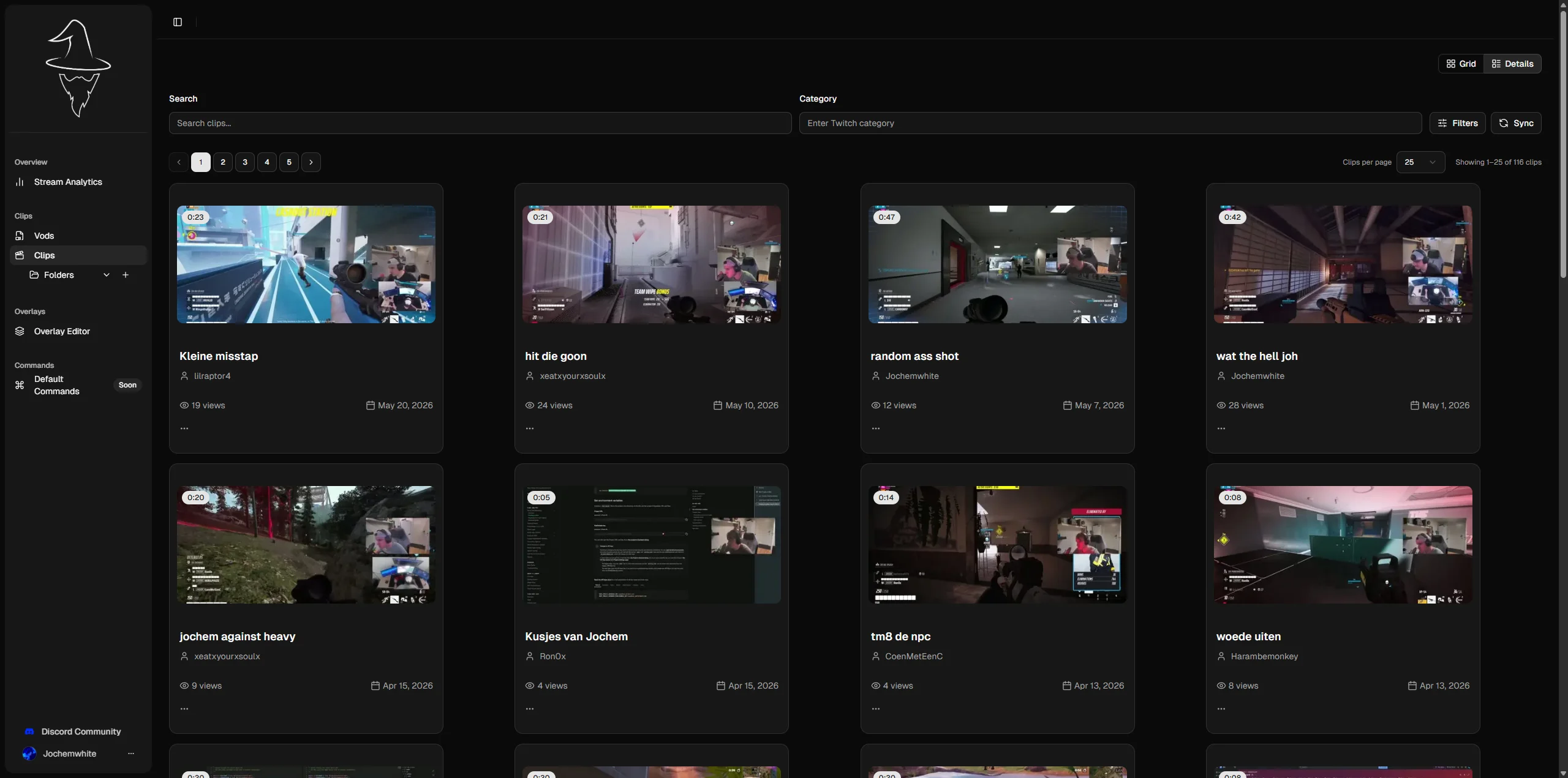 Clips page overview
