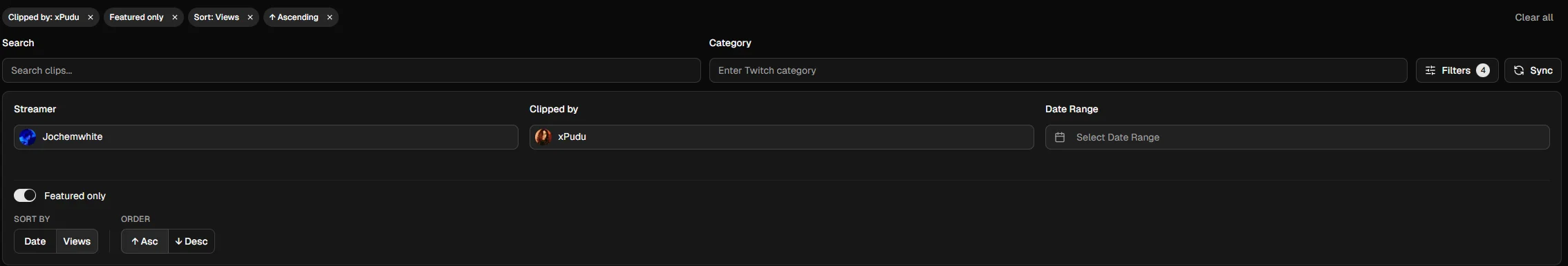 Advanced filters panel