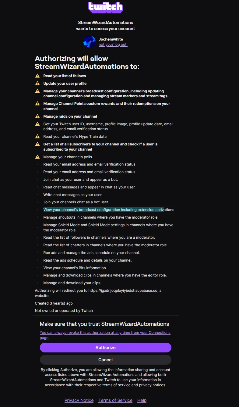 Connect Twitch screen