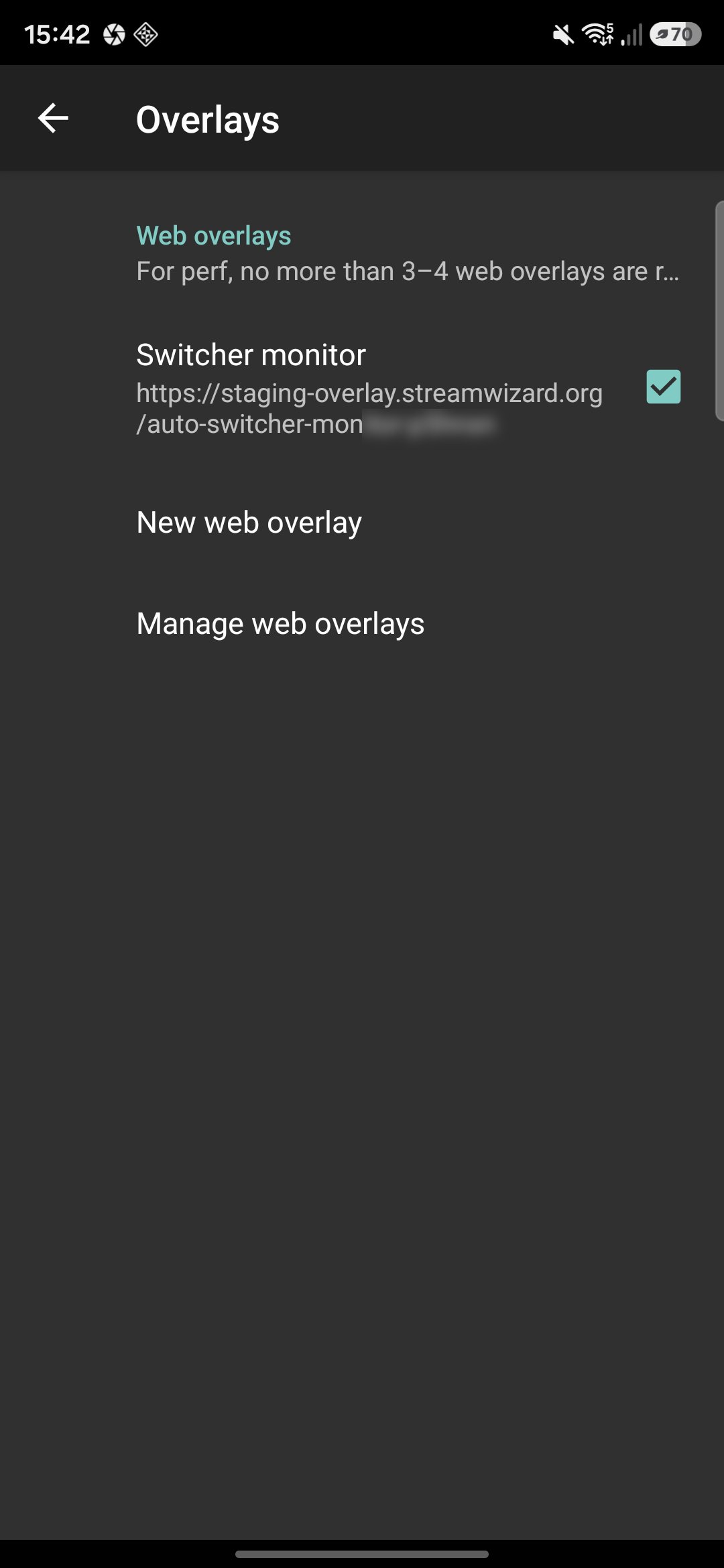 IRL Pro web overlay list with the overlay enabled