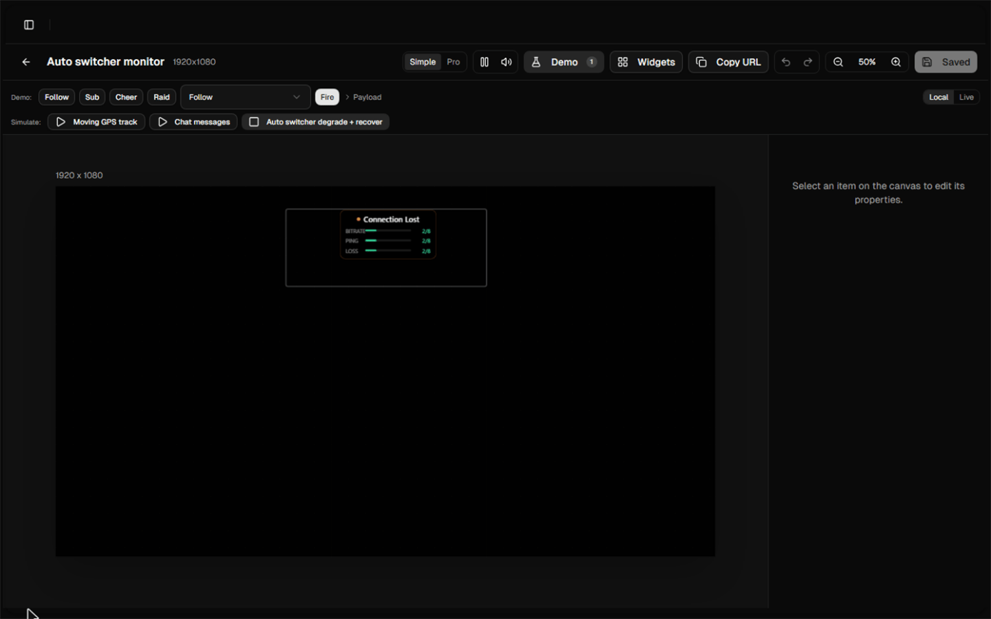 Demo scenario showing degraded state with metric bars