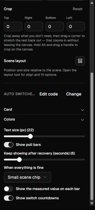 Auto switcher status widget fields
