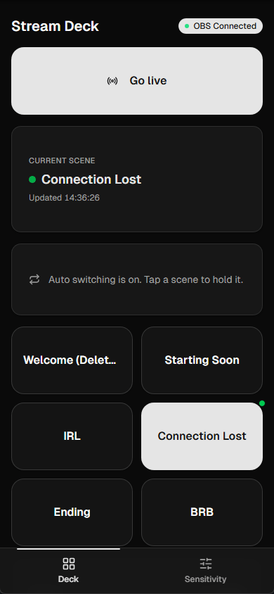 Deck main screen