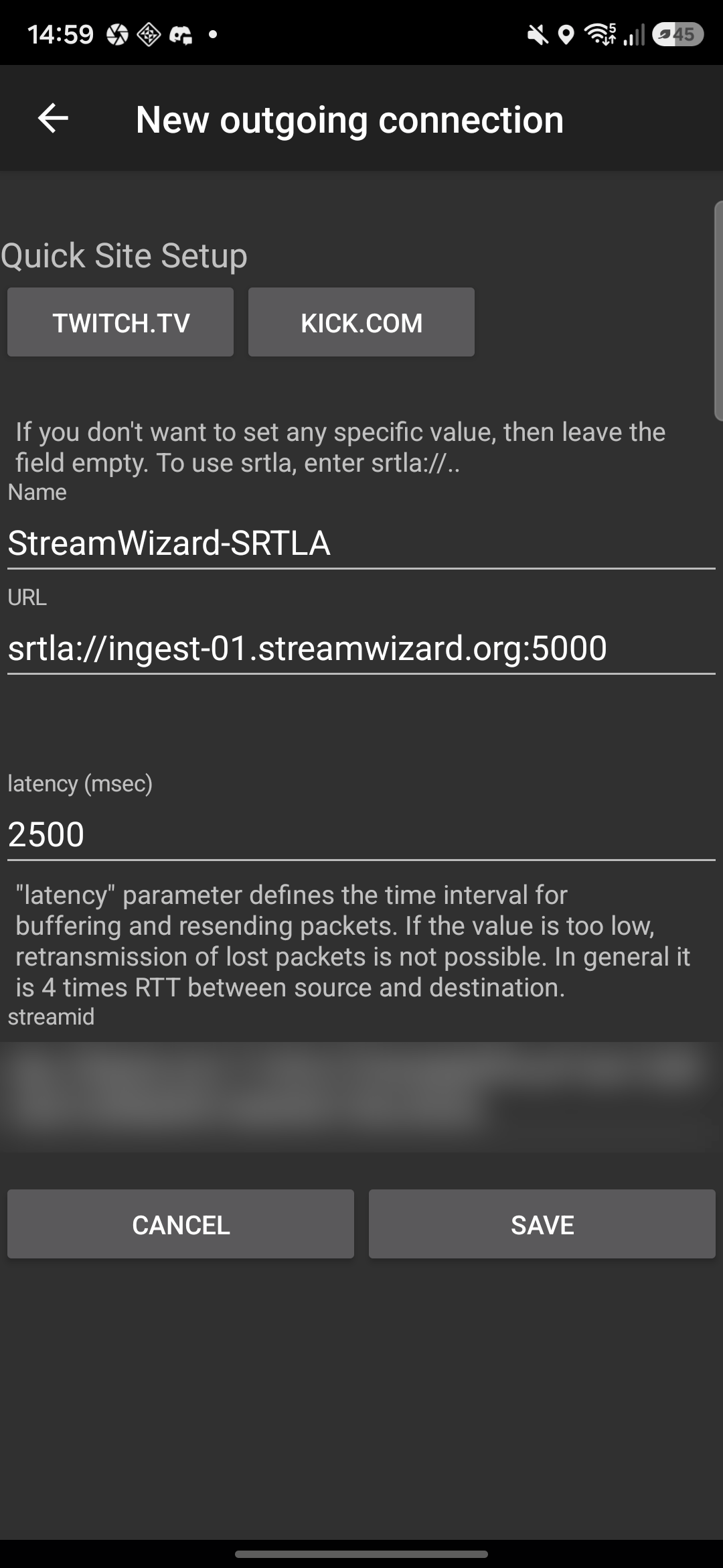 IRL Pro SRTLA connection settings