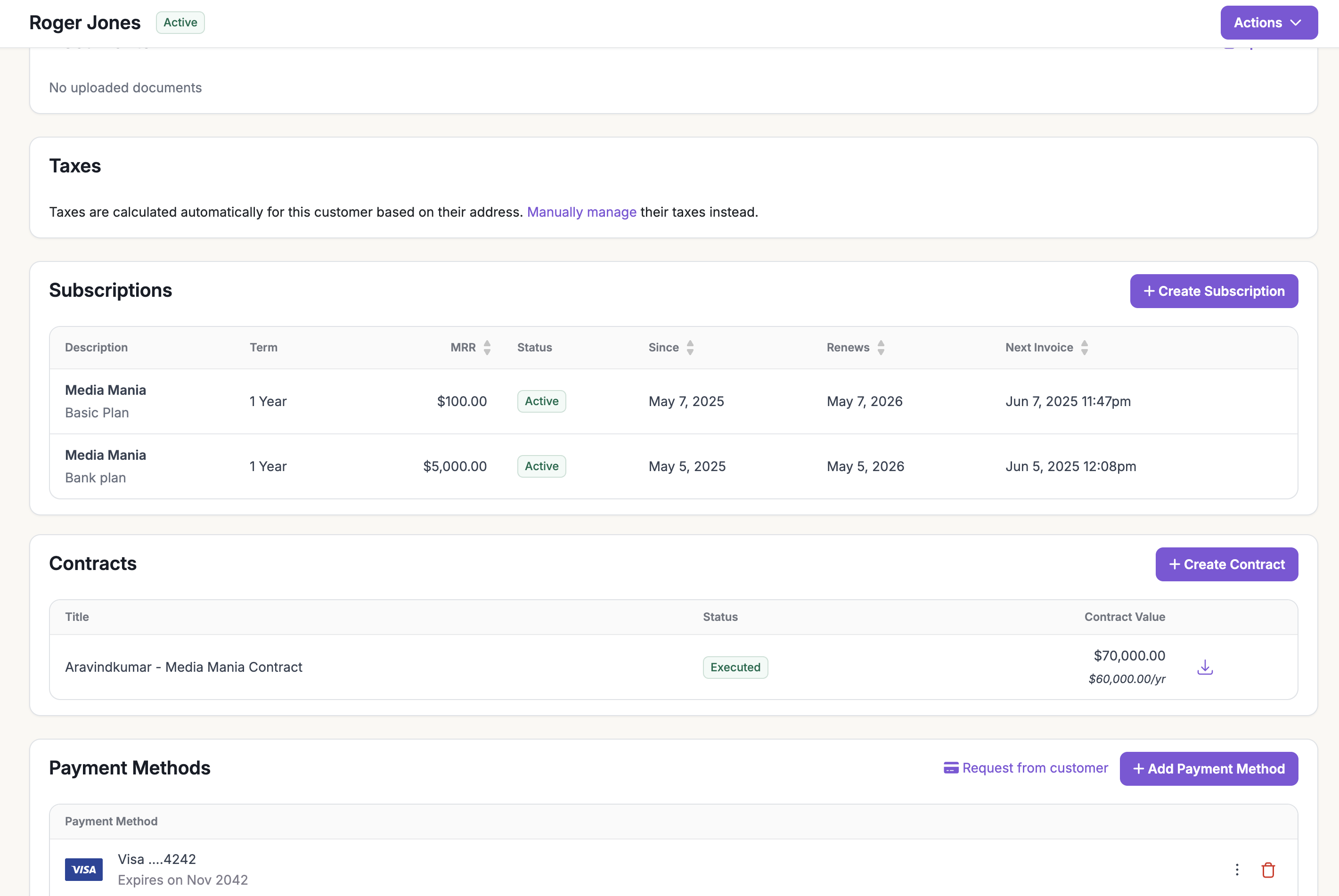 Customer subscription view
