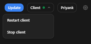 Client controls: Restart client and Stop client