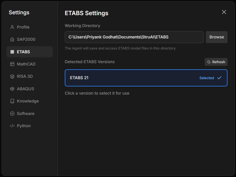 ETABS Settings