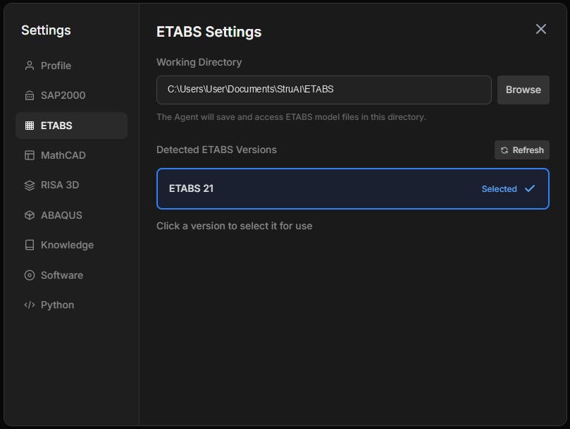 ETABS Settings