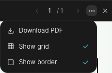 The Canvas options menu: Download PDF, Show grid, Show border