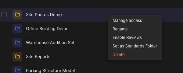 The folder right-click menu with Enable Reviews