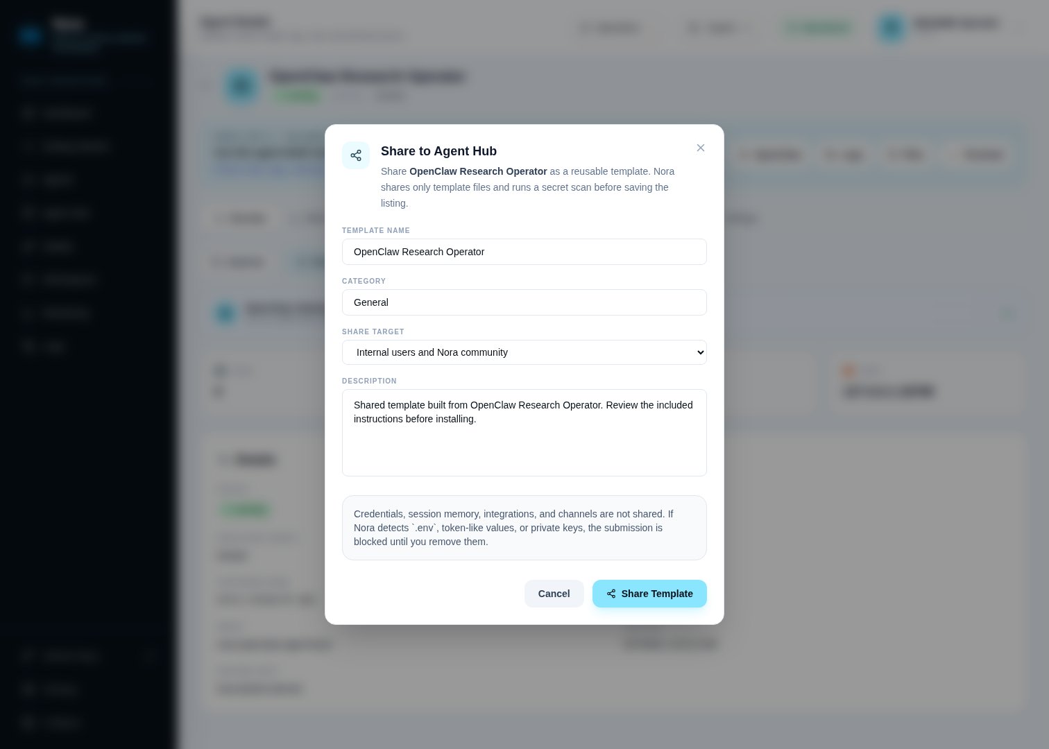 Publish dialog — listing name, description, category, and share target