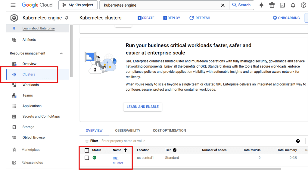 GKE cluster details