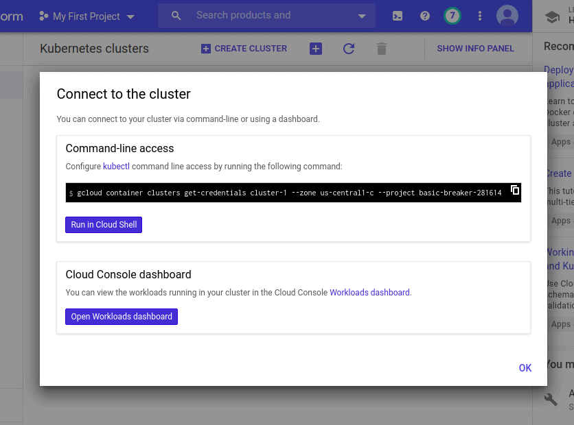 GKE Connect dialog