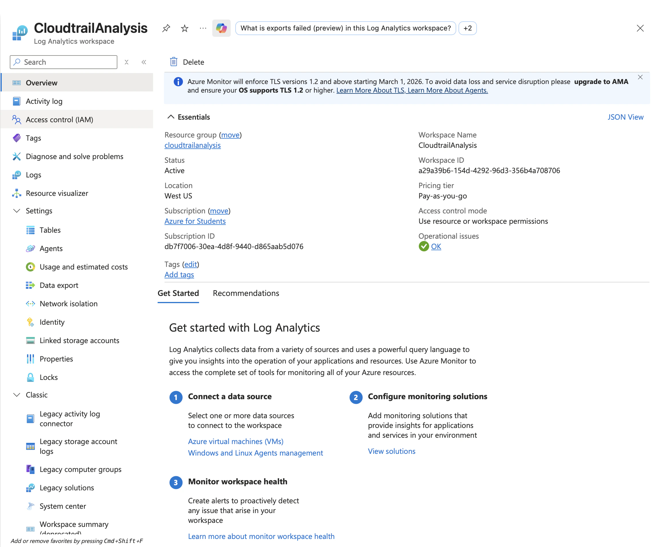 log analytics workspace overview