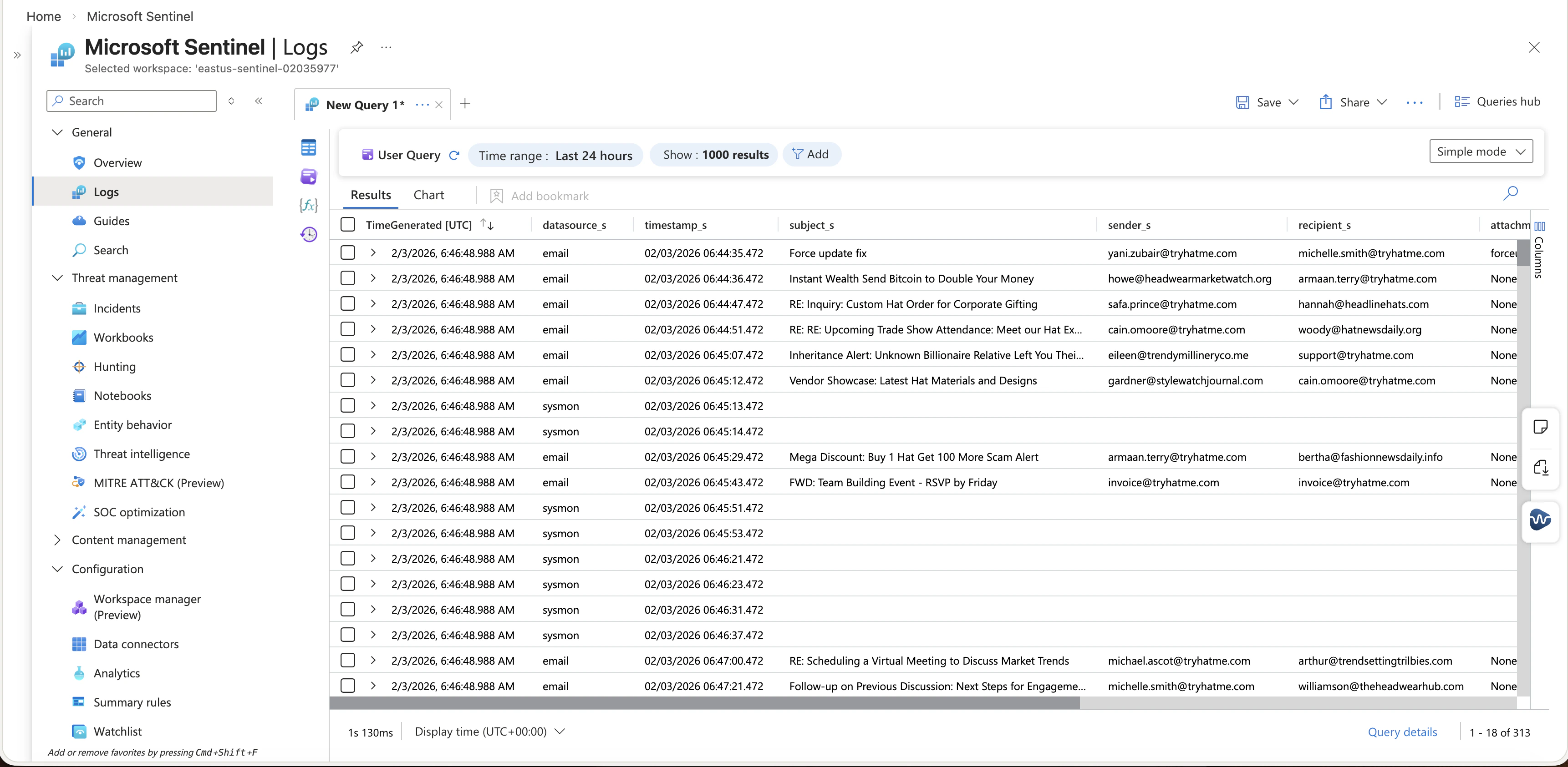 Sentinel logs table