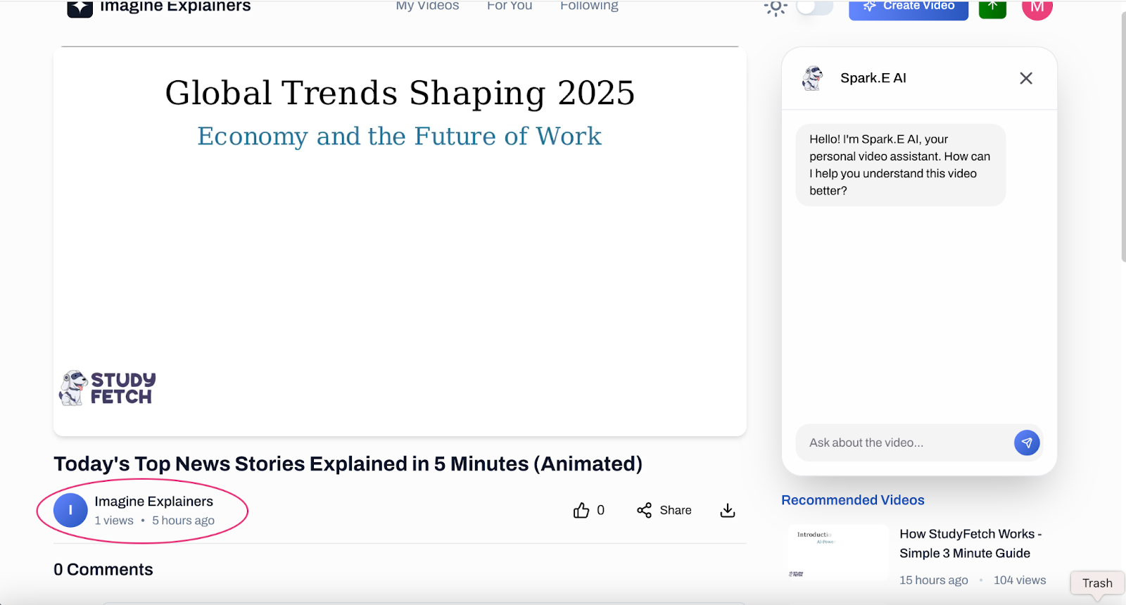 If you're watching a great video and you'd like to see more from this user, simply click on their name to view their profile Image of the explainer video page, a red circle over the Image Explainers user