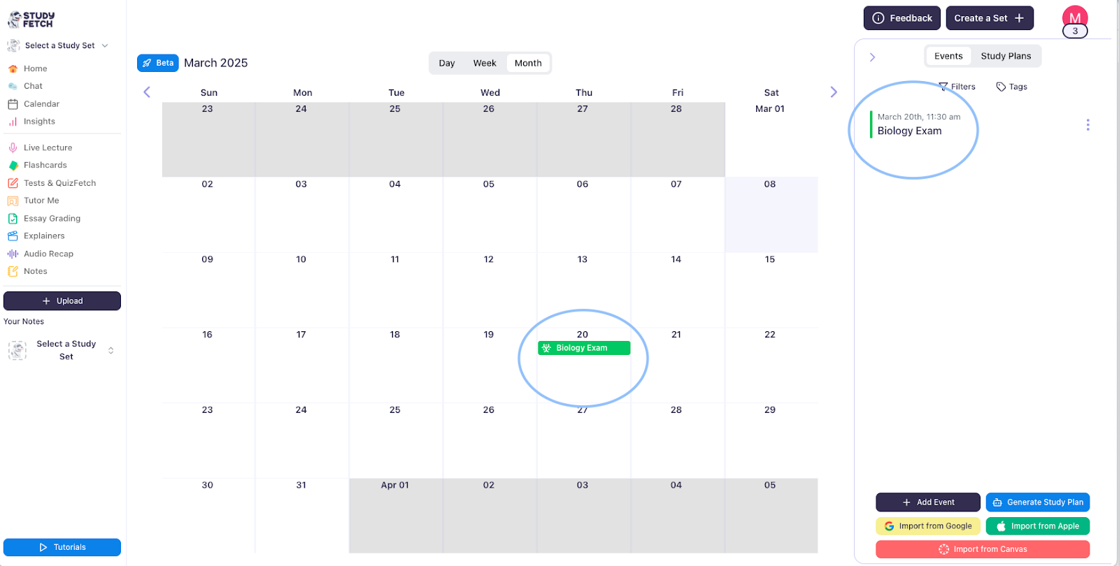 Once it has been added, you should be able to see the event on your Calendar and Events Image of the calendar overview, an event circled in the calendar and events page circled in blue