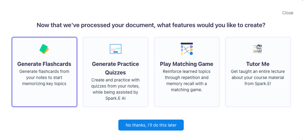In this case, click on Generate Flashcards Image showing the type of features that can be created, highlighted on Generate Flashcards