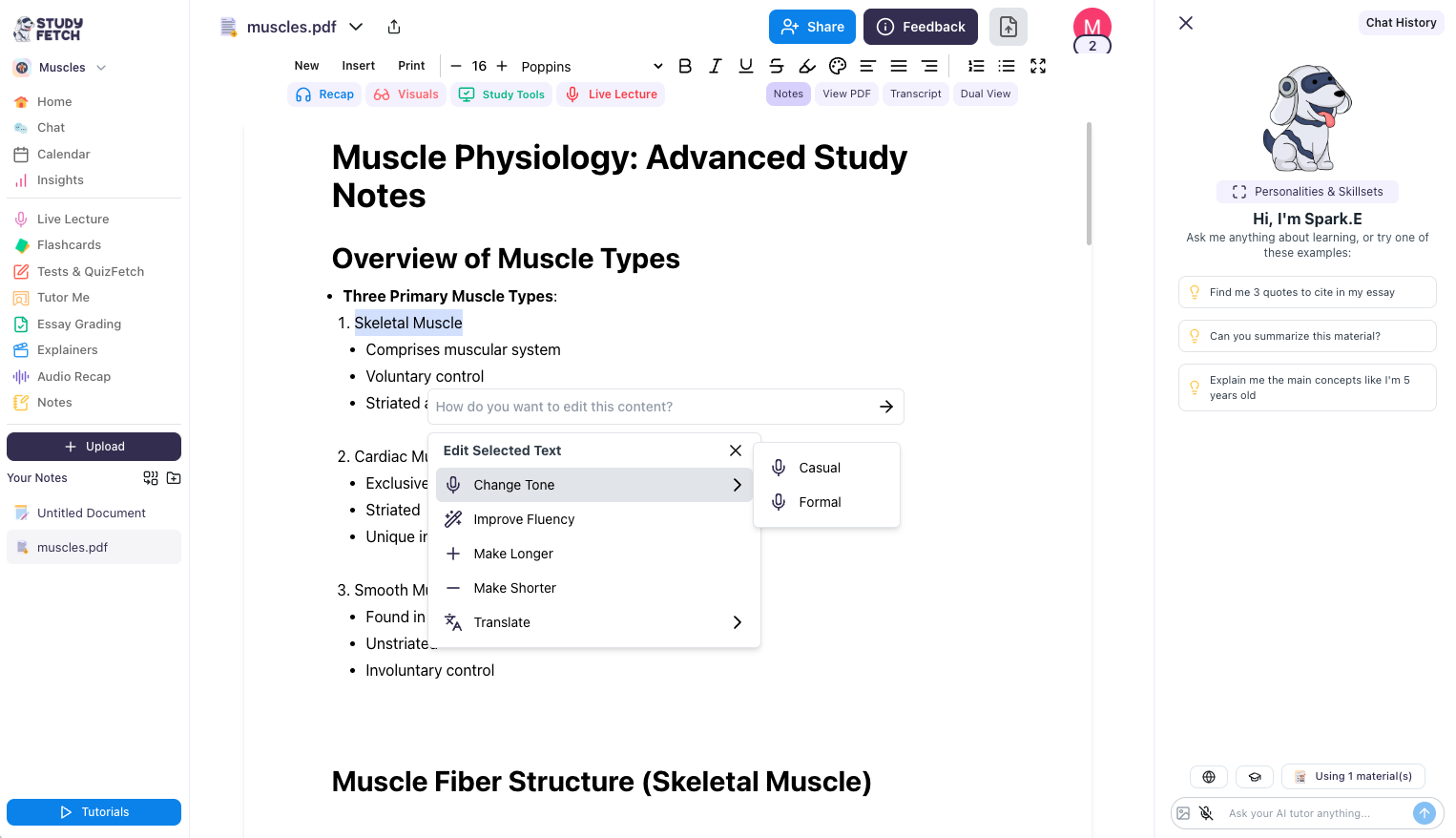Click on the material you imported. You will see the notes generated for you, which is editable Image showing the notes generated, hovered over some text, showing edit options