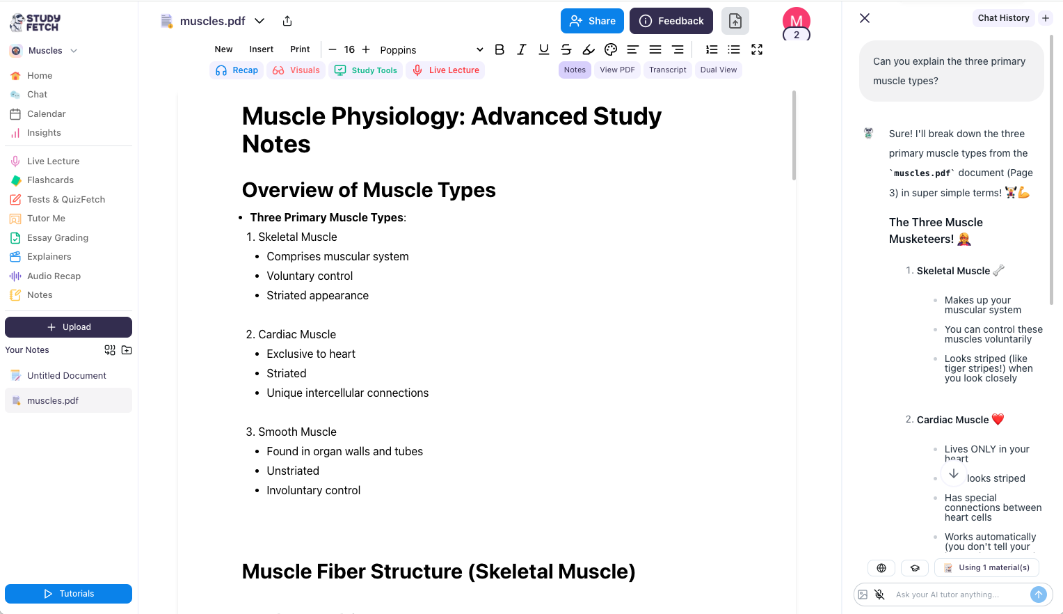 On the righthand side, you may ask the Spark.E chatbot questions about your material Image showing a sample question being asked on the chat box
