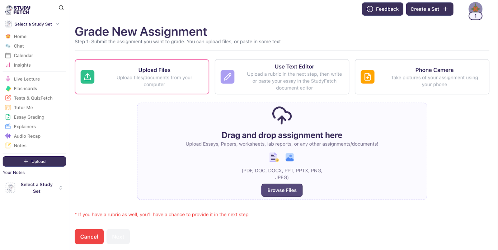 Upload your assignment documents Image showing Upload Files prompt where assignments can be uploaded.
