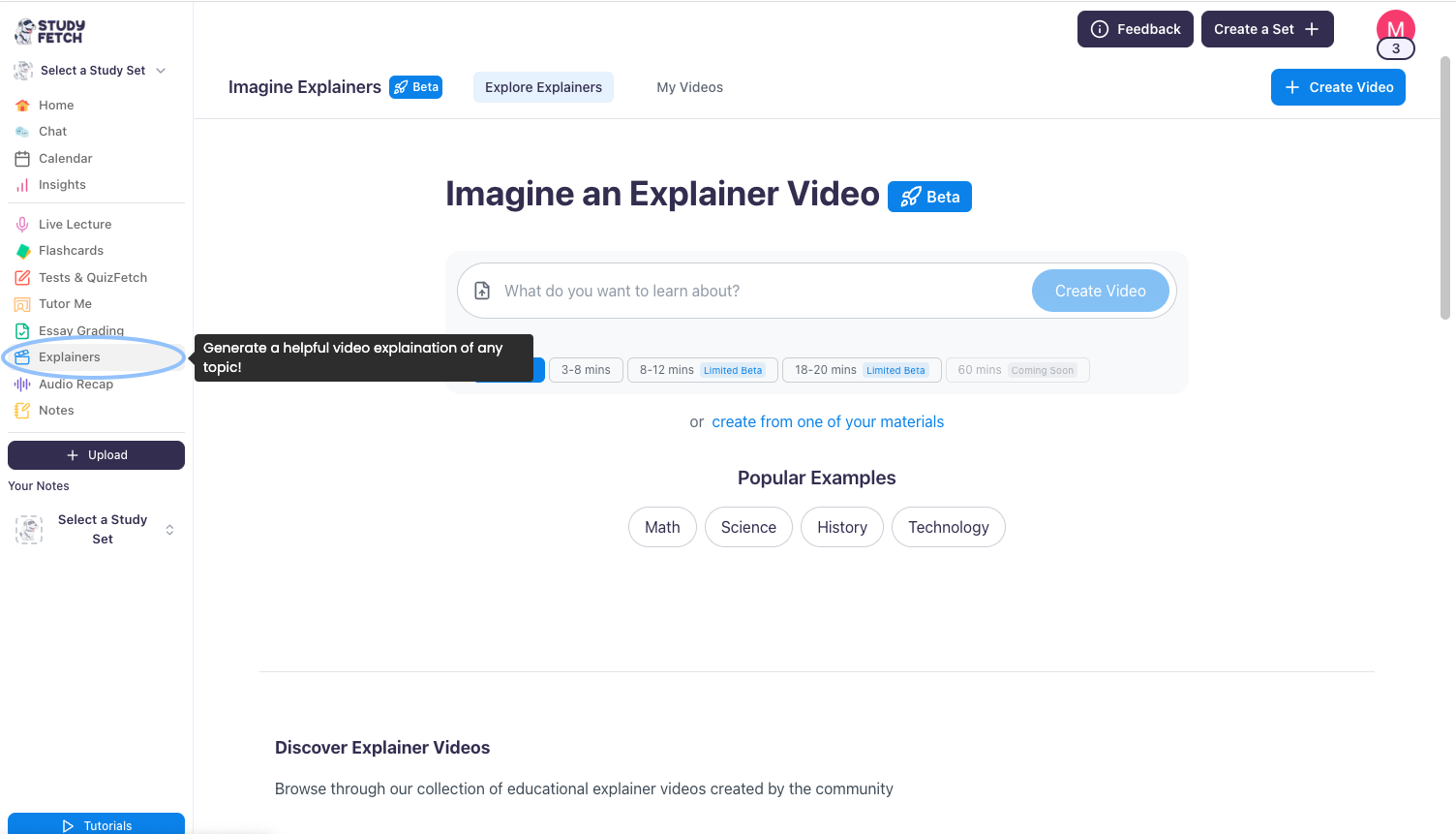 On the lefthand side of your Dashboard, go to Explainers Image of the view of the dashboard landing on Explainers page, Explainers button circled in blue