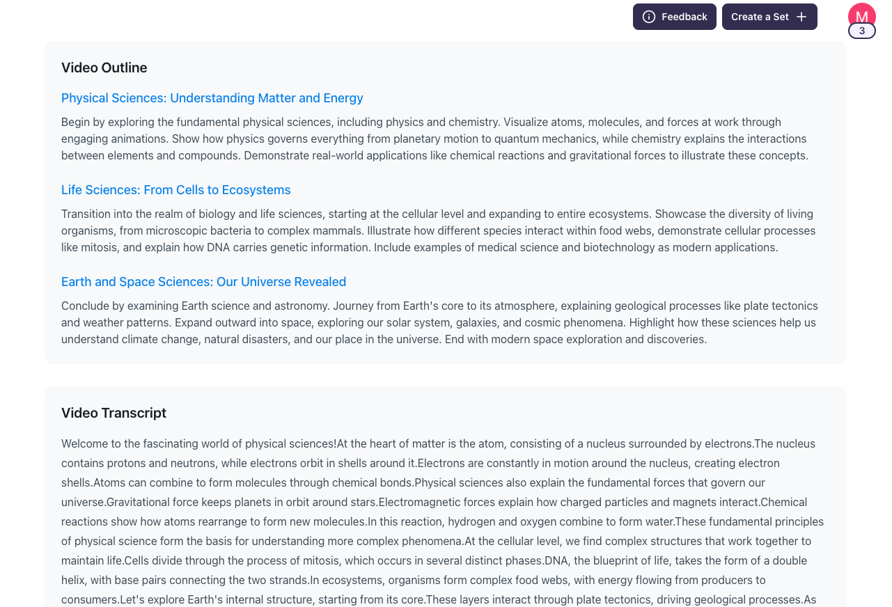 Your video outline and transcript will also be available on the bottom of your video Image showing the Video Outline and Video Transcript