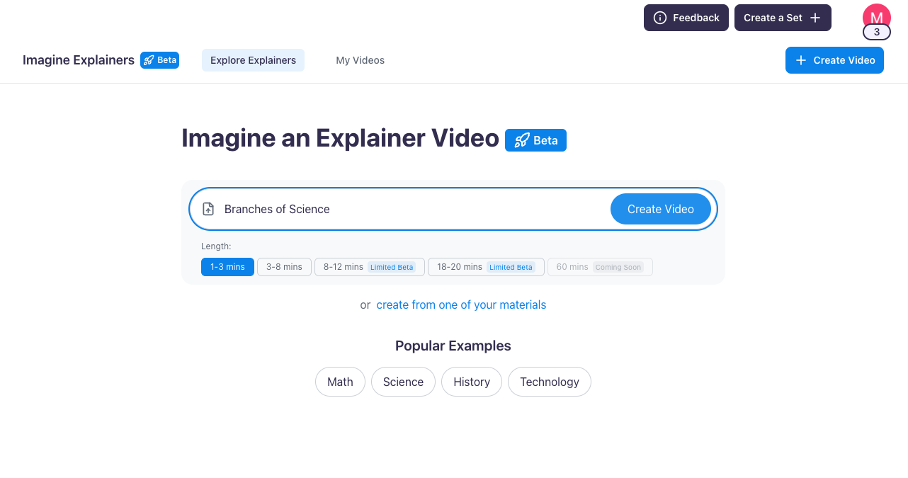 You can directly type in the search engine about the topic you want to study Image showing the Imagine an Explainer Video search prompt