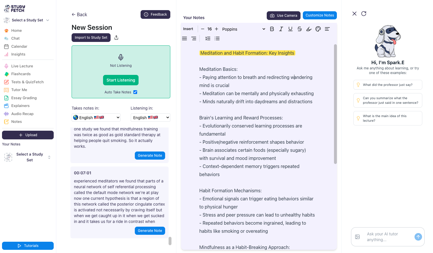 You will now be able to see the changes applied to your notes. You are still able to customize them just like any document  Image of the New session landing page with changes applied to the notes, title highlighted in yellow