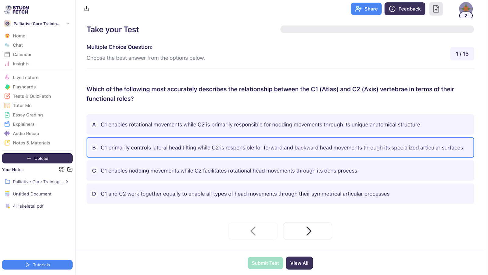 Choose your answer, then click the right arrow to go to the next question. The image shows a multiple-choice question.
