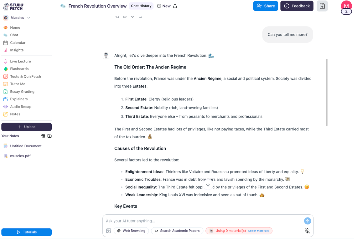 Once you have saved your selection, your AI Tutor will adjust the way they teach Image of the chat session, with a new question showing the chosen Spark.E personality