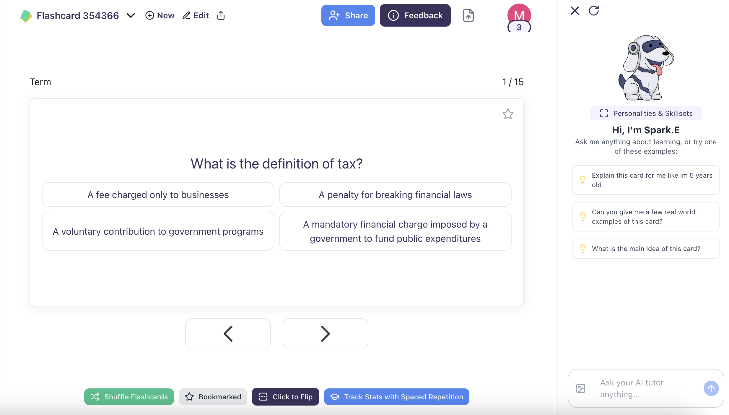 View your automatically generated flashcards Image showing the AI generated flashcards