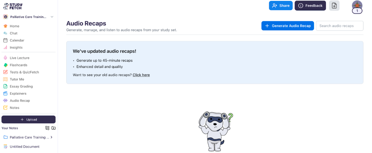 Select Generate New Audio Recap The image shows the button labeled 'Generate New Audio Recap.'