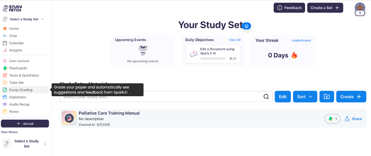 Navigate to Essay Grading in the left-hand menu Image showing the Essay Grading option in the dashboard.
