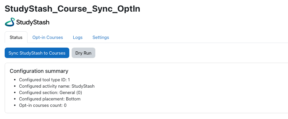 Moodle Plugin: Syncing StudyStash to Courses (Opt-In Mode) — screenshot