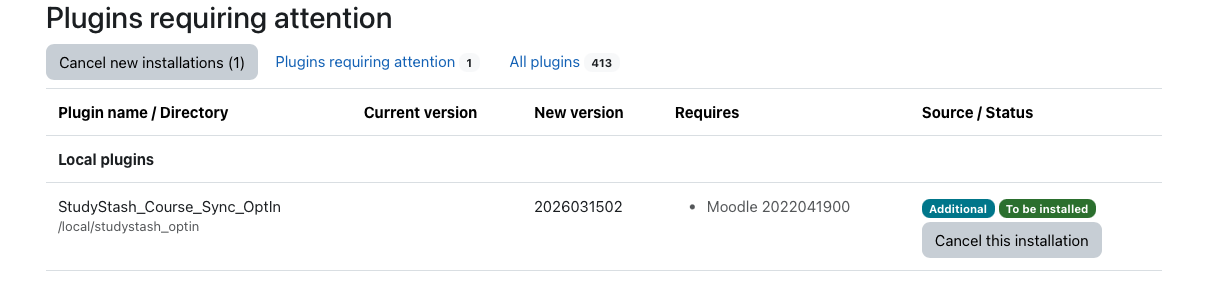 Moodle Plugin: Syncing StudyStash to Courses (Opt-In Mode) — screenshot