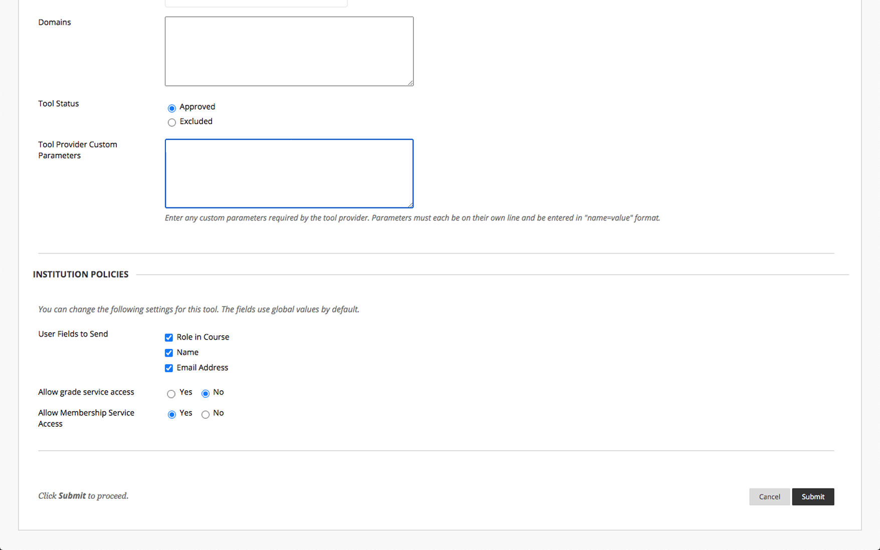 Blackboard LTI set-up: Verify fields