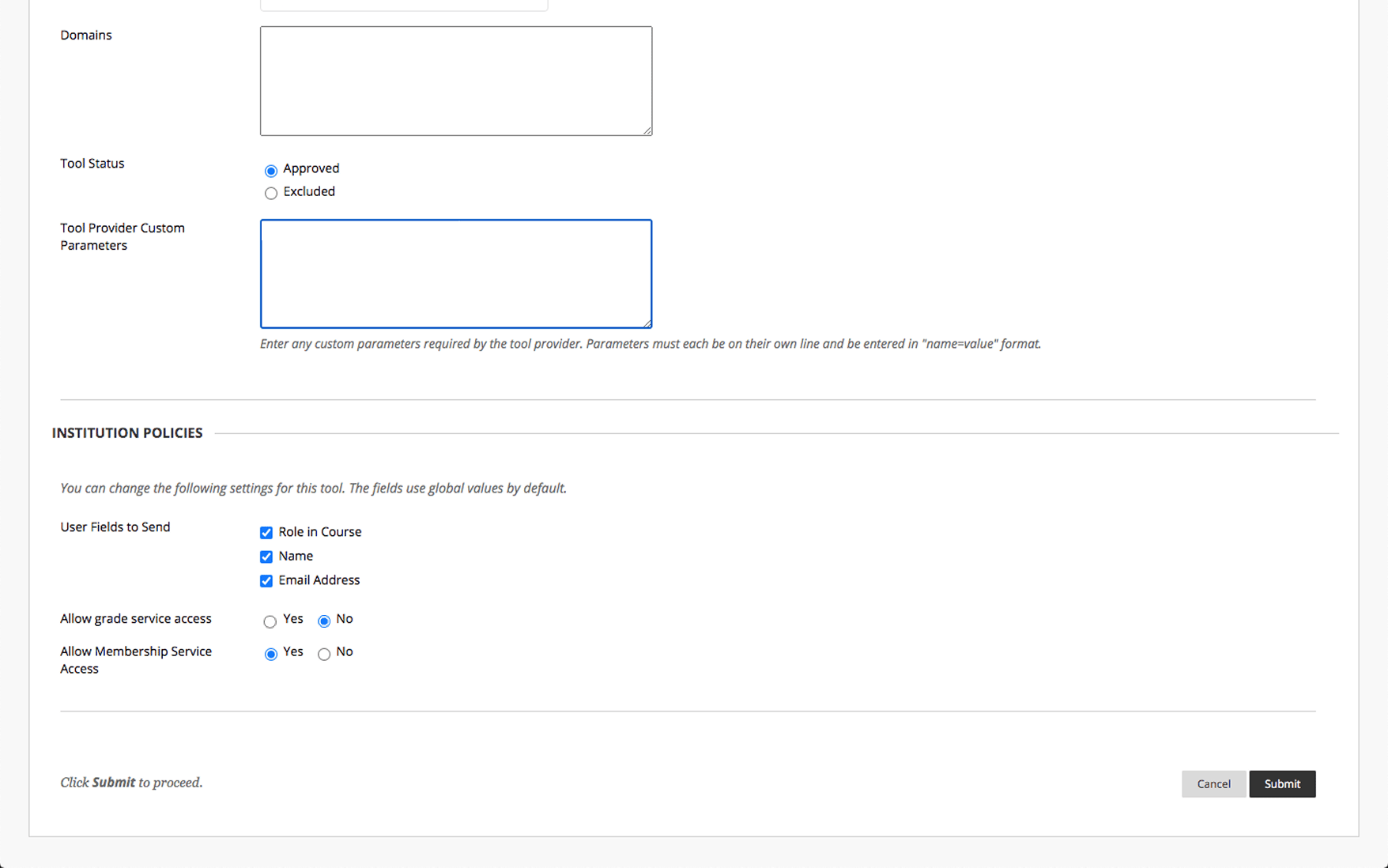 Blackboard LTI set-up: Verify fields