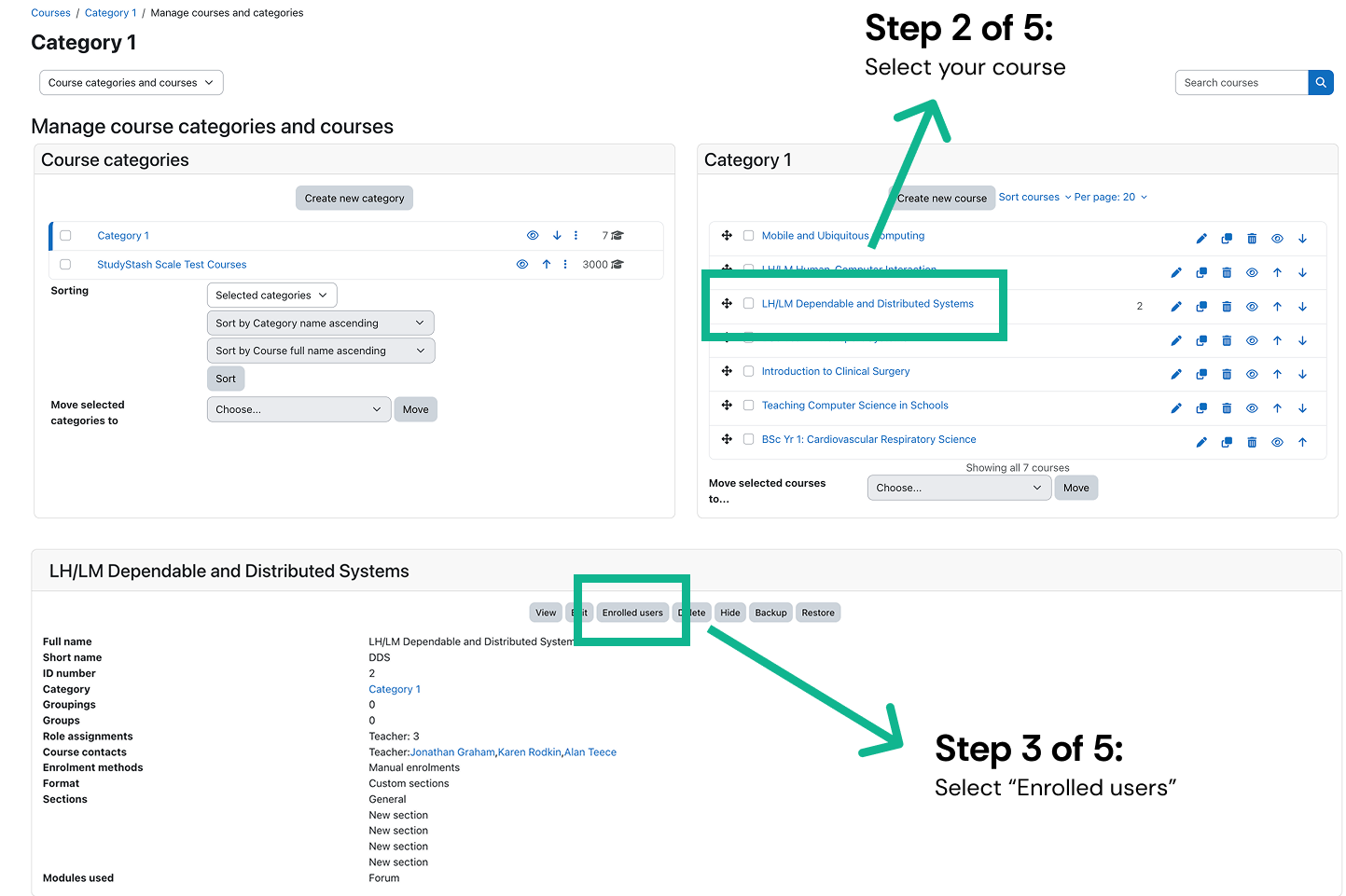 How do I export student data from Moodle into a CSV file? — screenshot