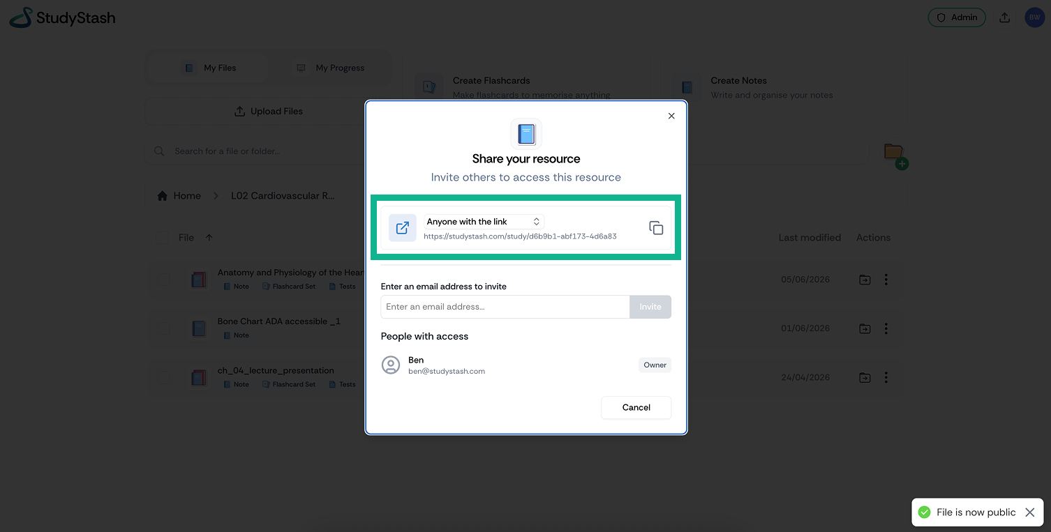 Set the dropdown to "Anyone with the link", then copy the link.