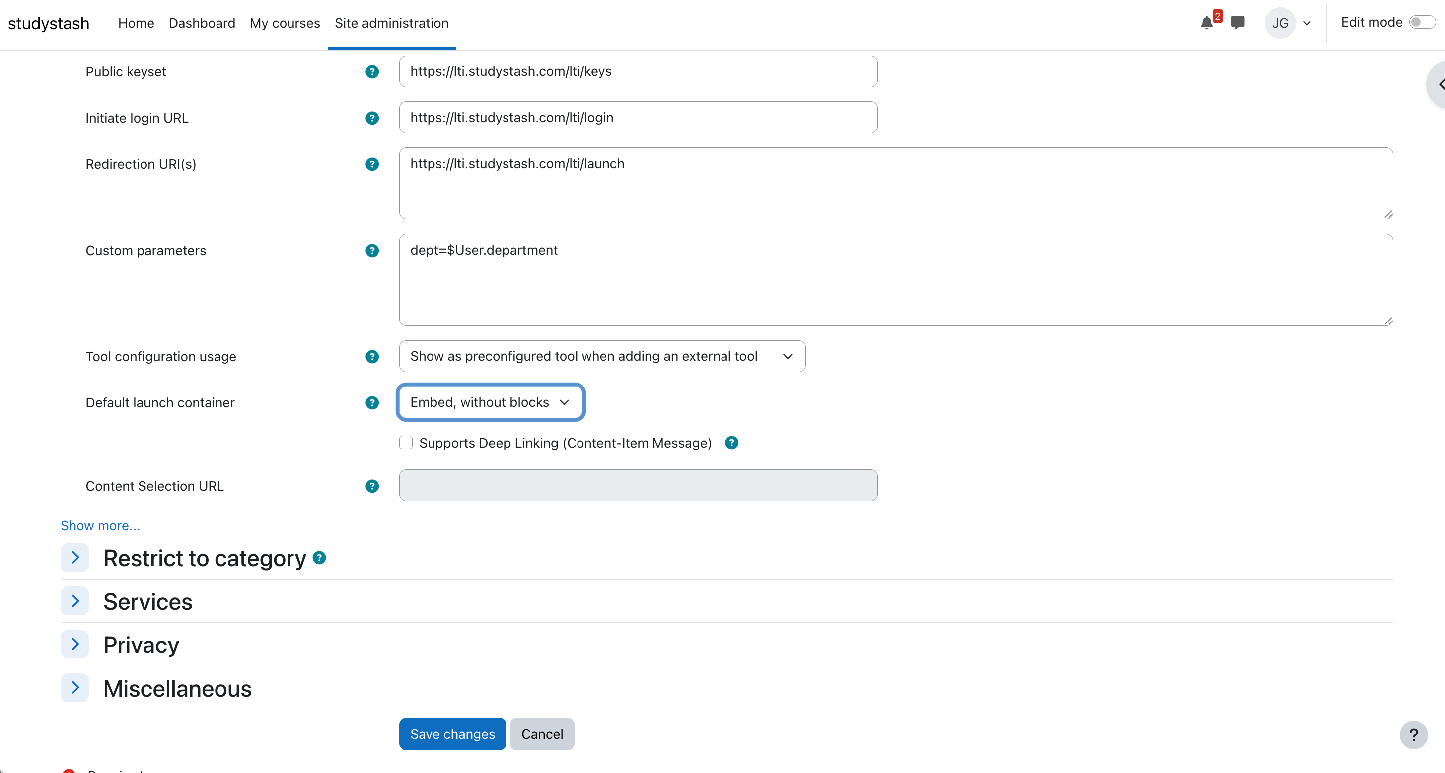 Moodle LTI Integration Guide (LTI) — screenshot