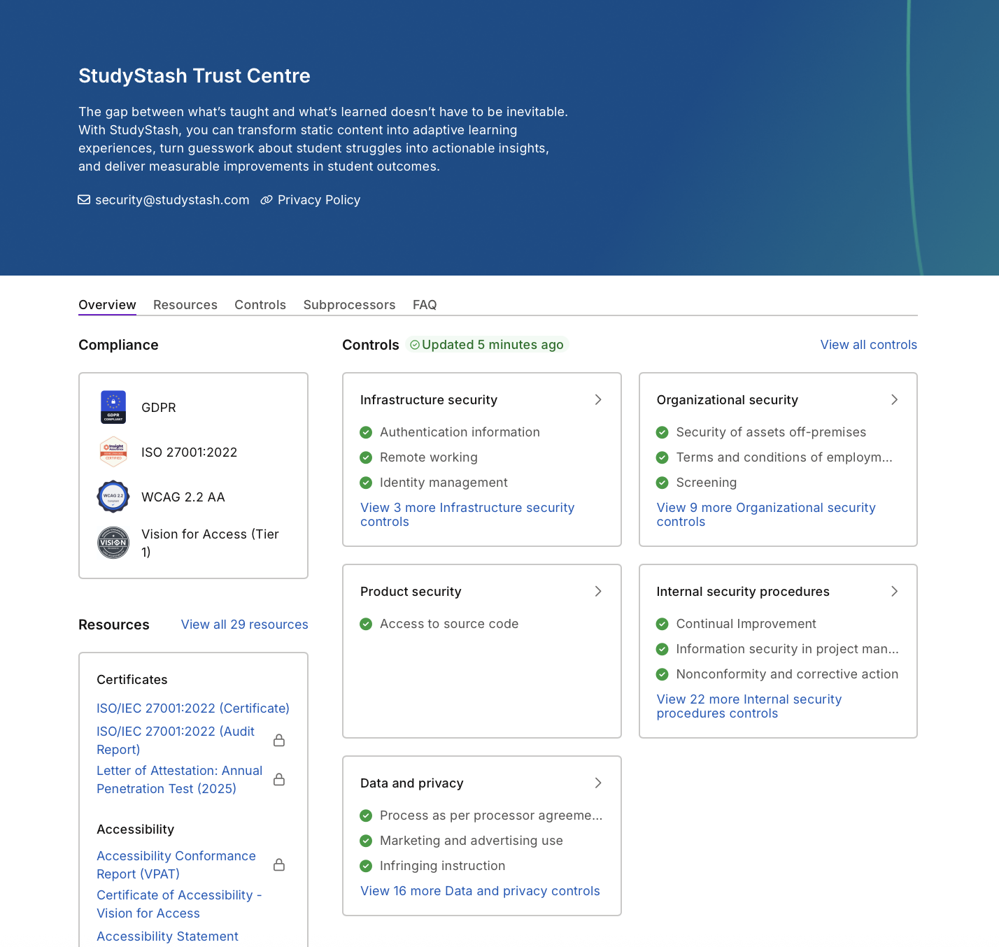 StudyStash Trust Center: https://trust.studystash.com