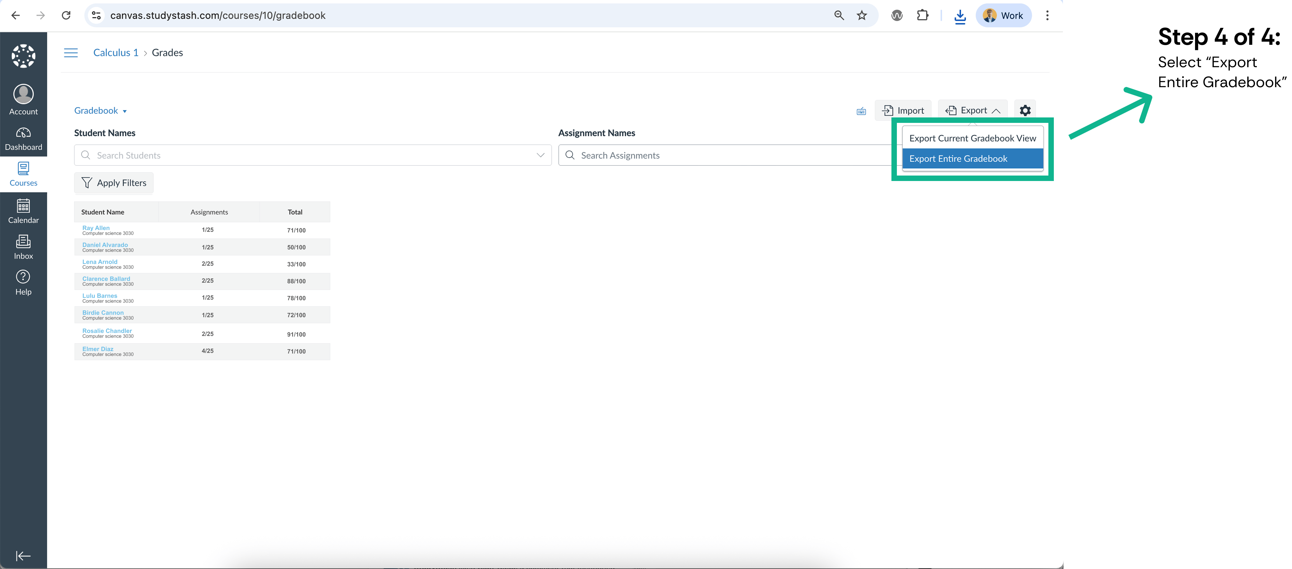 Exporting student roster data from Canvas course (CSV) — screenshot 4